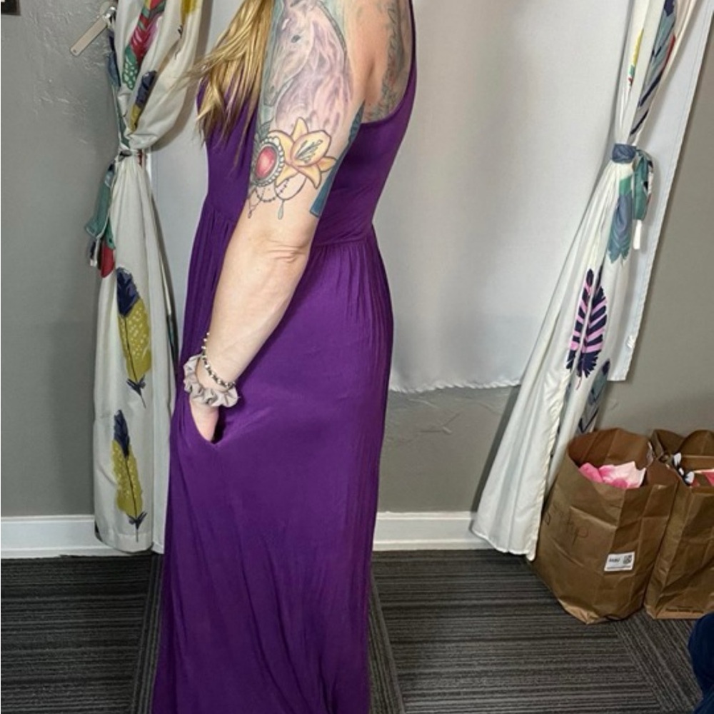 Plum Purple Sleeveless Maxi Dress with Pockets | A-Line Flowy Fit | Size Large - Picture 2 of 8